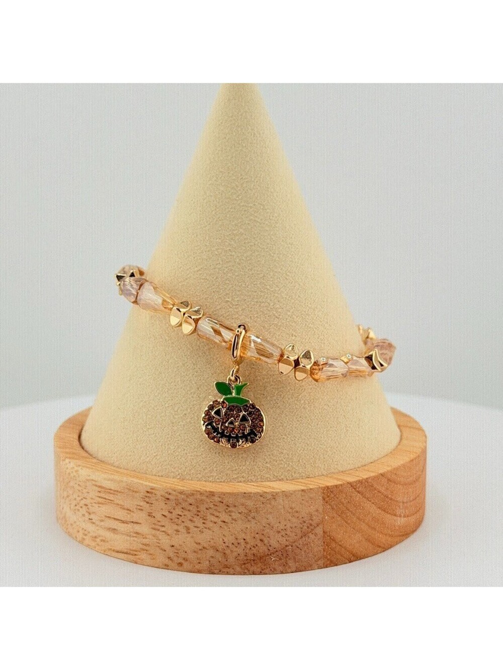 Bomb Party Stretchy Beaded Single Bracelet - Halloween Pumpkin on Rose Gold